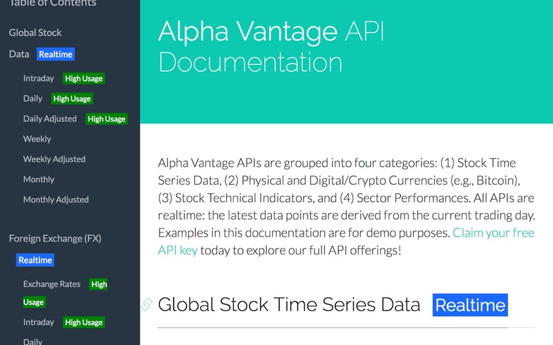 Alpha Vantage screenshot 1