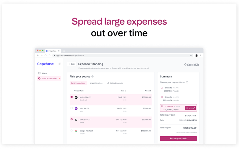 Capchase Expense Financing screenshot 1