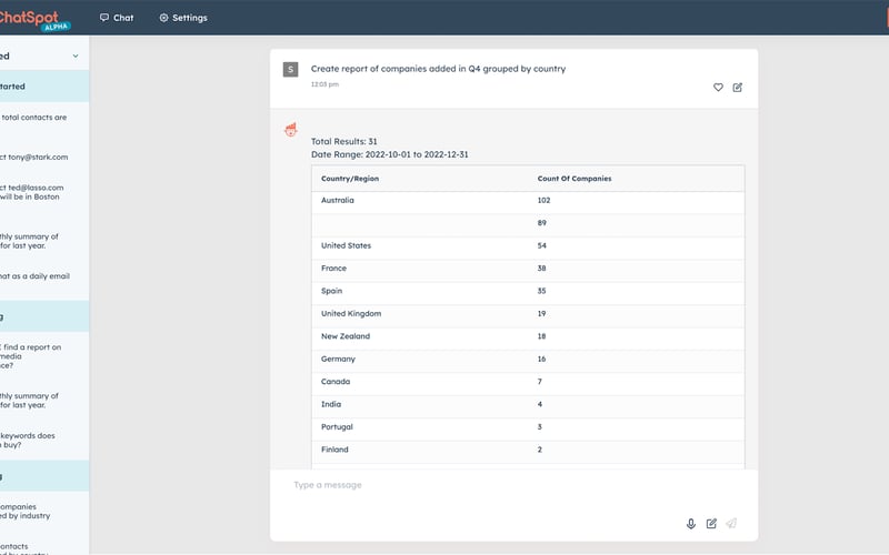 ChatSpot screenshot 2