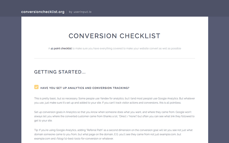 ConversionChecklist.org screenshot 2