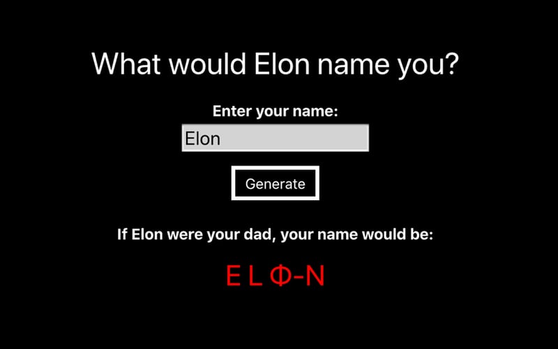 Elon Musk name generator screenshot 1