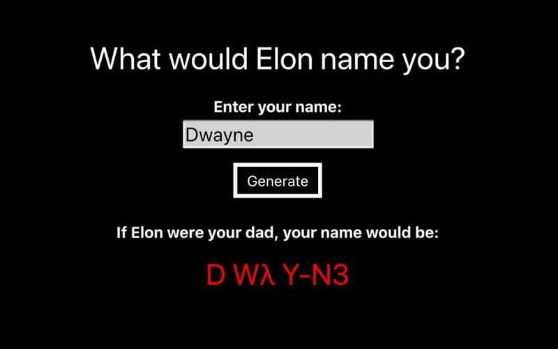Elon Musk name generator screenshot 2