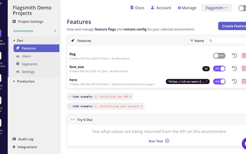 Flagsmith screenshot 1