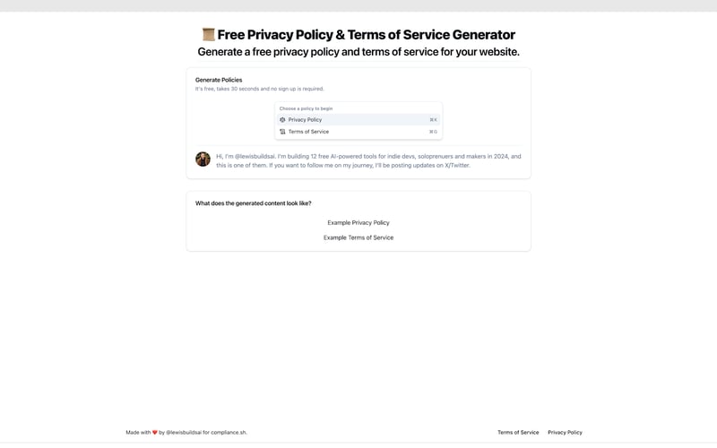 Free AI Privacy Policy & ToS Generator screenshot 1