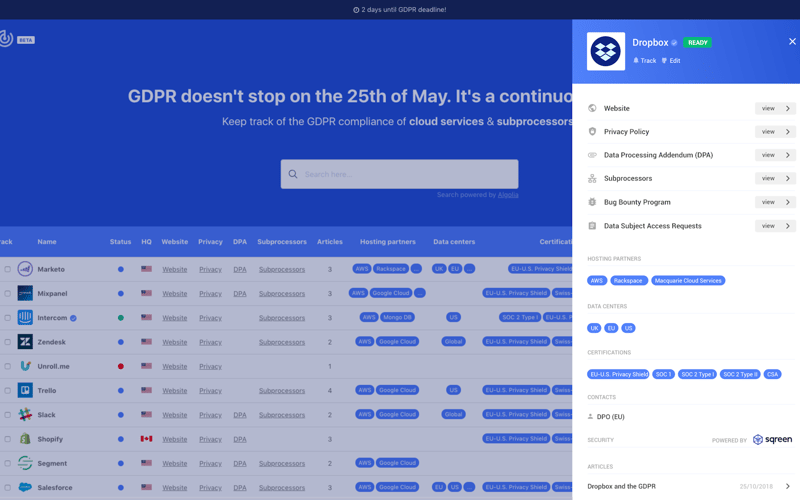 GDPR Tracker screenshot 2