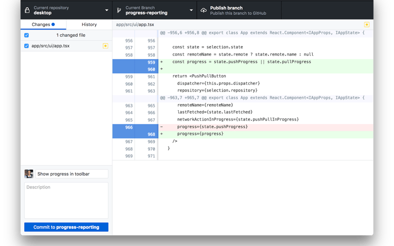 GitHub Desktop screenshot 1