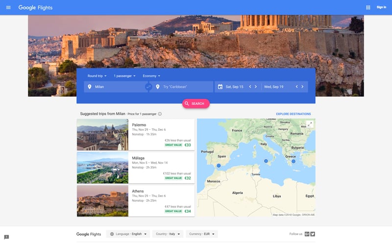 Google Flights screenshot 1