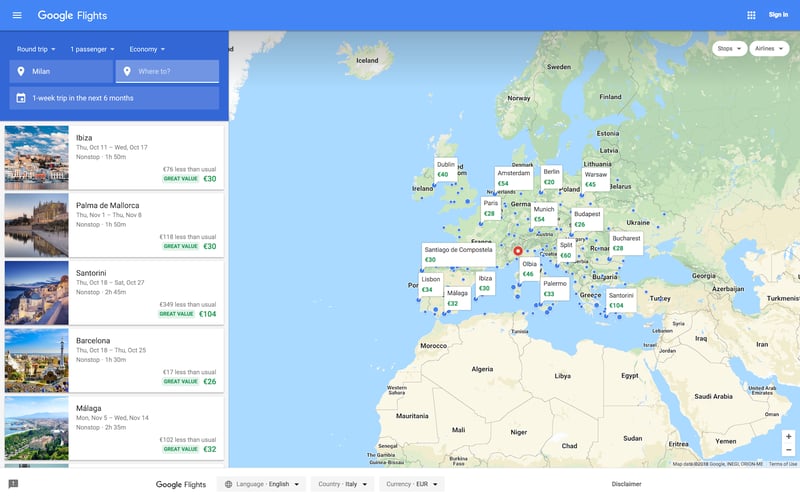 Google Flights screenshot 2