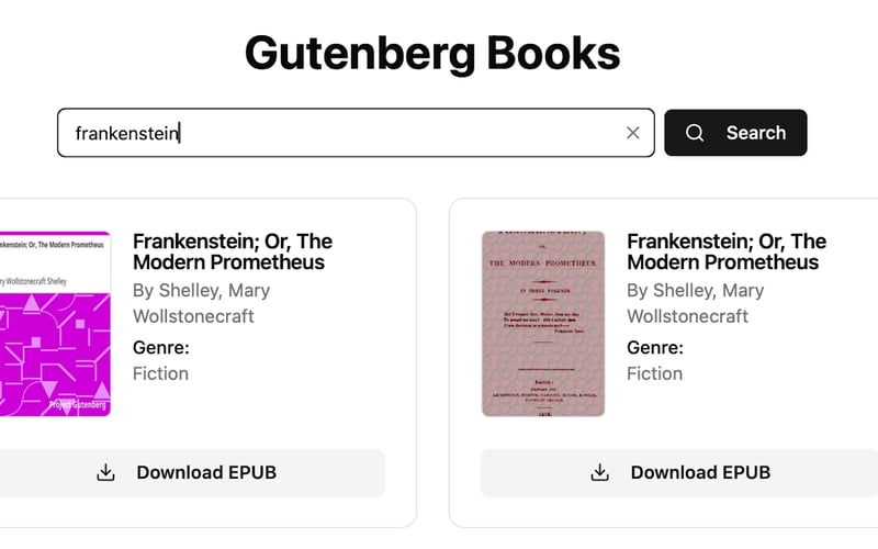 Gutenberg Books EPUB Search screenshot 1