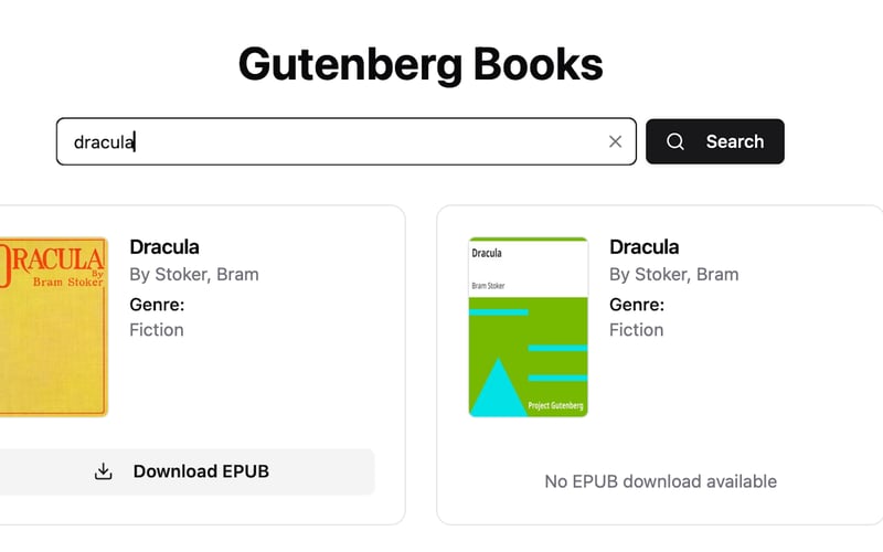Gutenberg Books EPUB Search screenshot 2