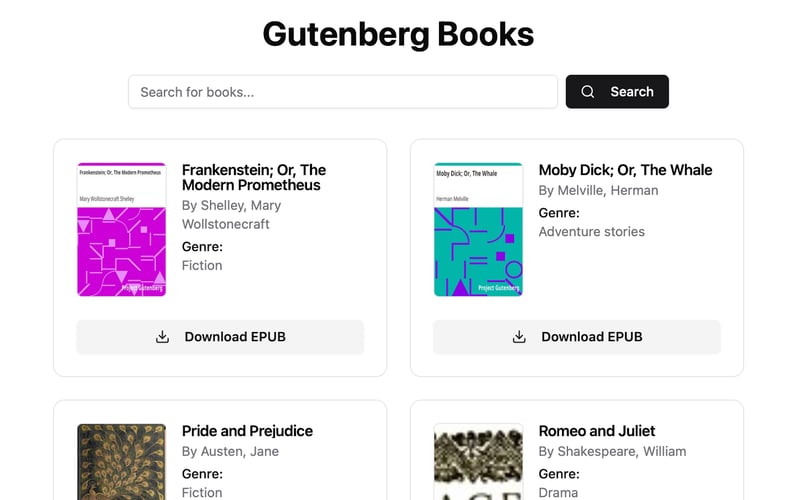 Gutenberg Books EPUB Search screenshot 3