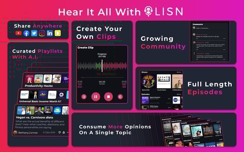 LISN - Podcast Clips & Playlists screenshot 1
