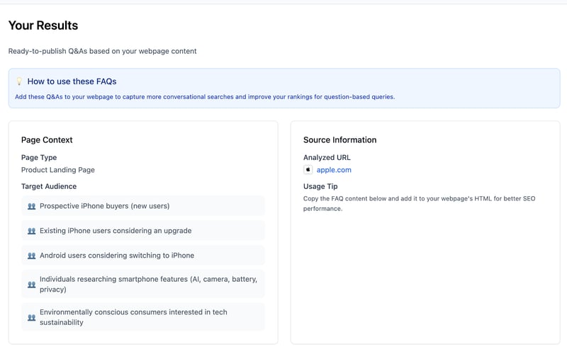 LLM SEO FAQ screenshot 2