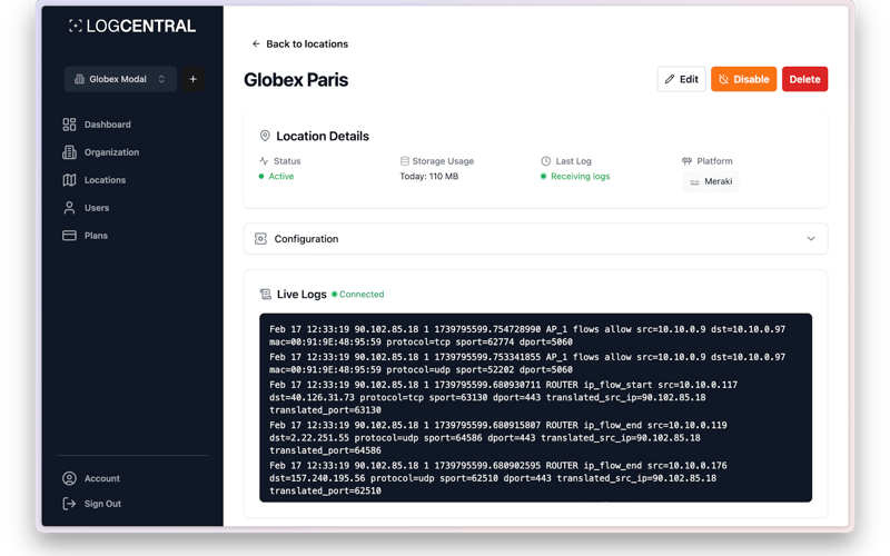 LogCentral.io screenshot 2