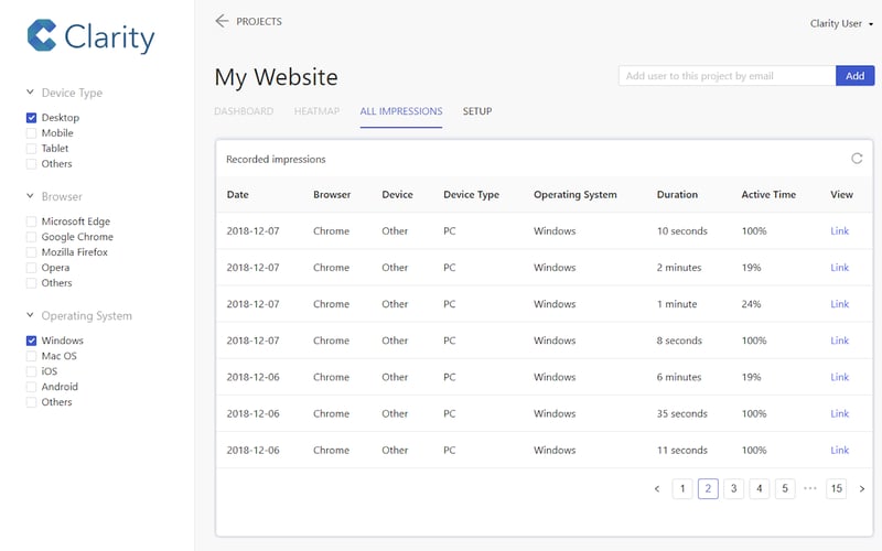 Microsoft Clarity screenshot 2