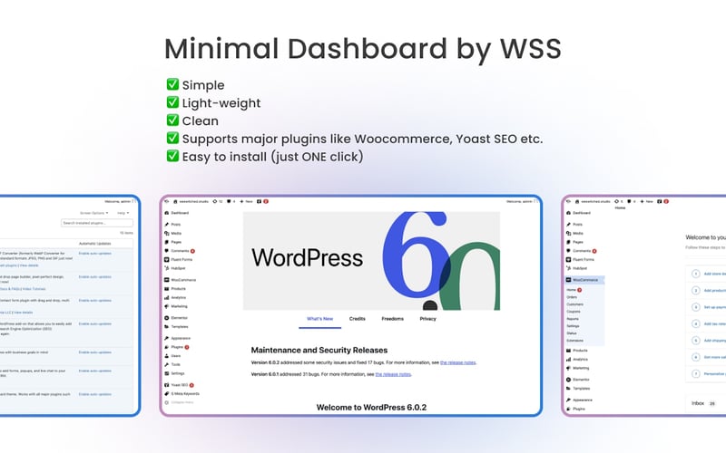 Minimal Dashboard for Wordpress screenshot 1