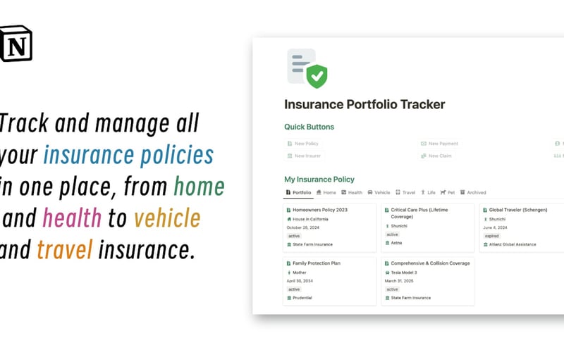 Notion Insurance Portfolio Tracker screenshot 2