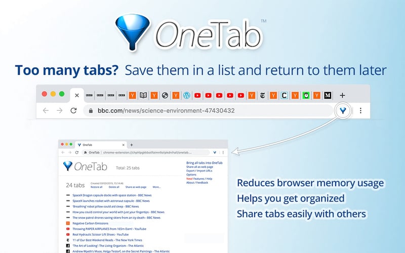 OneTab screenshot 1