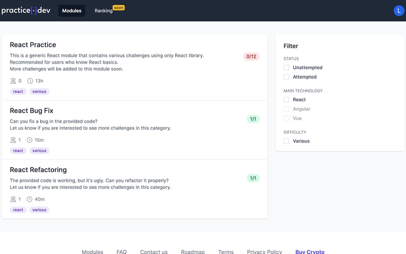 Practice.dev screenshot 2