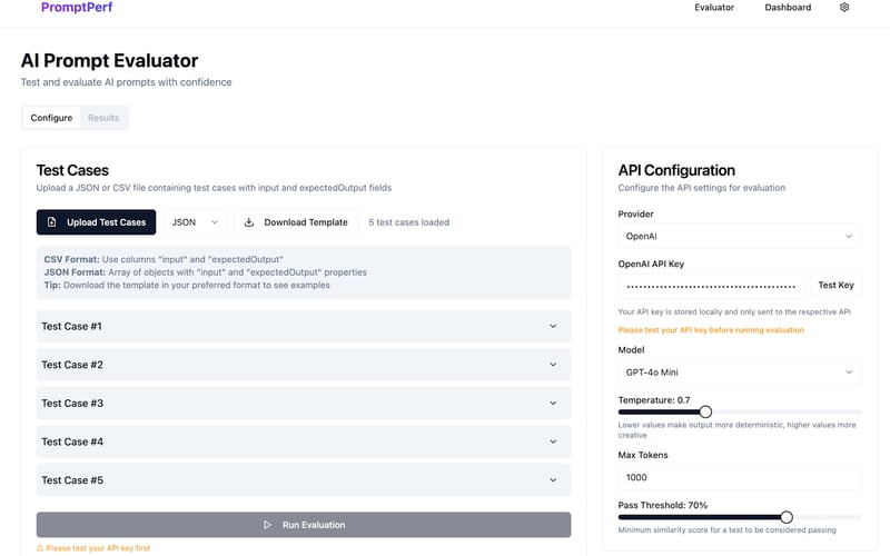 PromptPerf screenshot 2