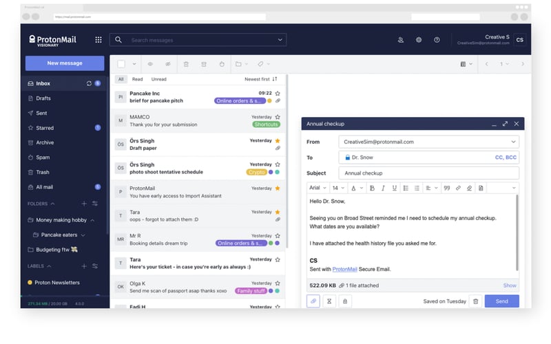ProtonMail screenshot 1