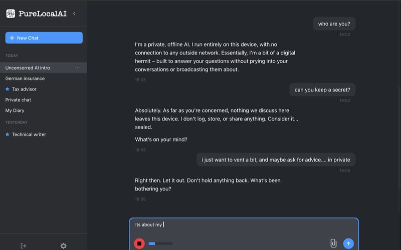 PureLocalAI – Private offline AI on Mac screenshot 1