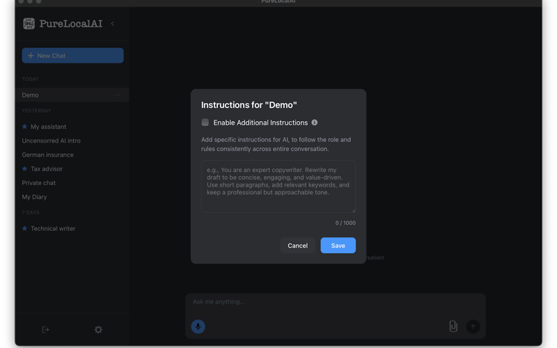 PureLocalAI – Private offline AI on Mac screenshot 2