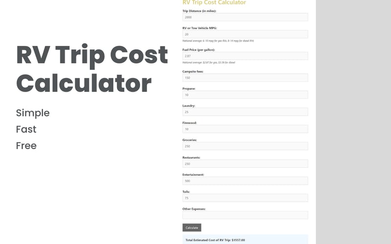 RV Trip Cost Calculator screenshot 1