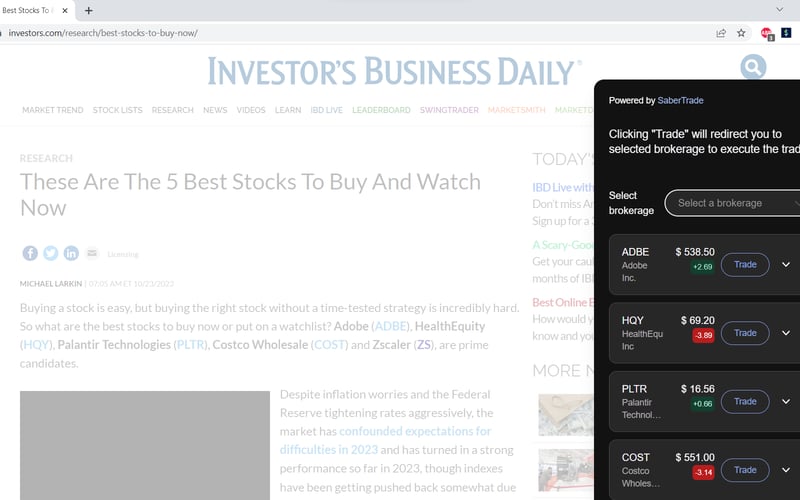 SaberTrade Browser Extension screenshot 1