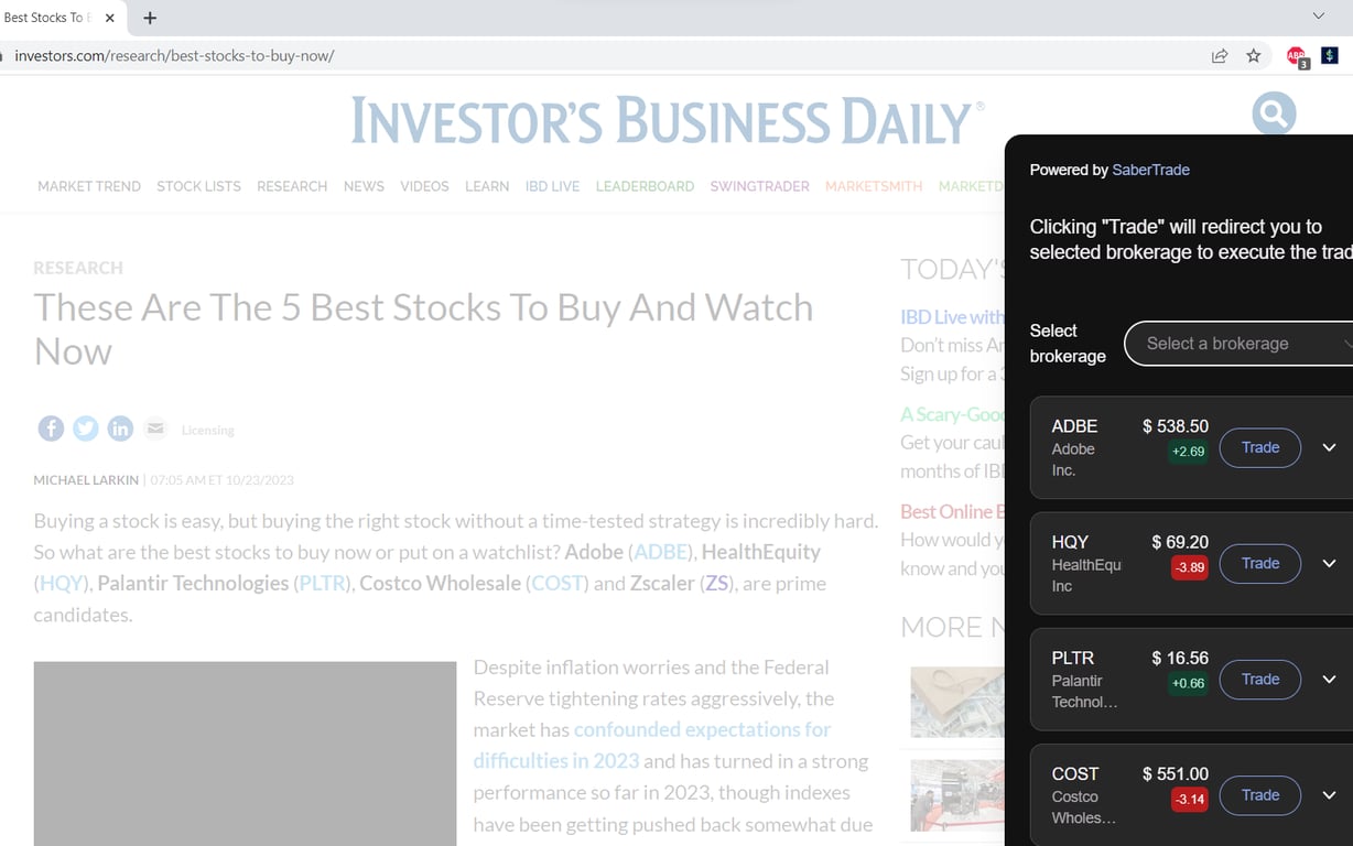 SaberTrade Browser Extension preview