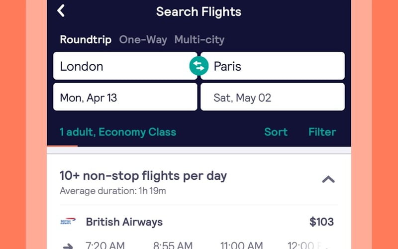 Skyscanner screenshot 1
