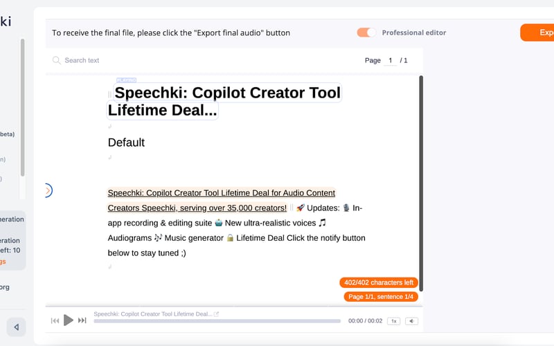 Speechki ChatGPT Plugin: anything audio screenshot 1