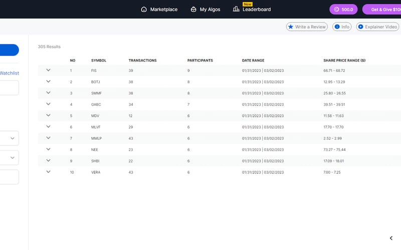 StockAlgos.com - Insiders Tool screenshot 2