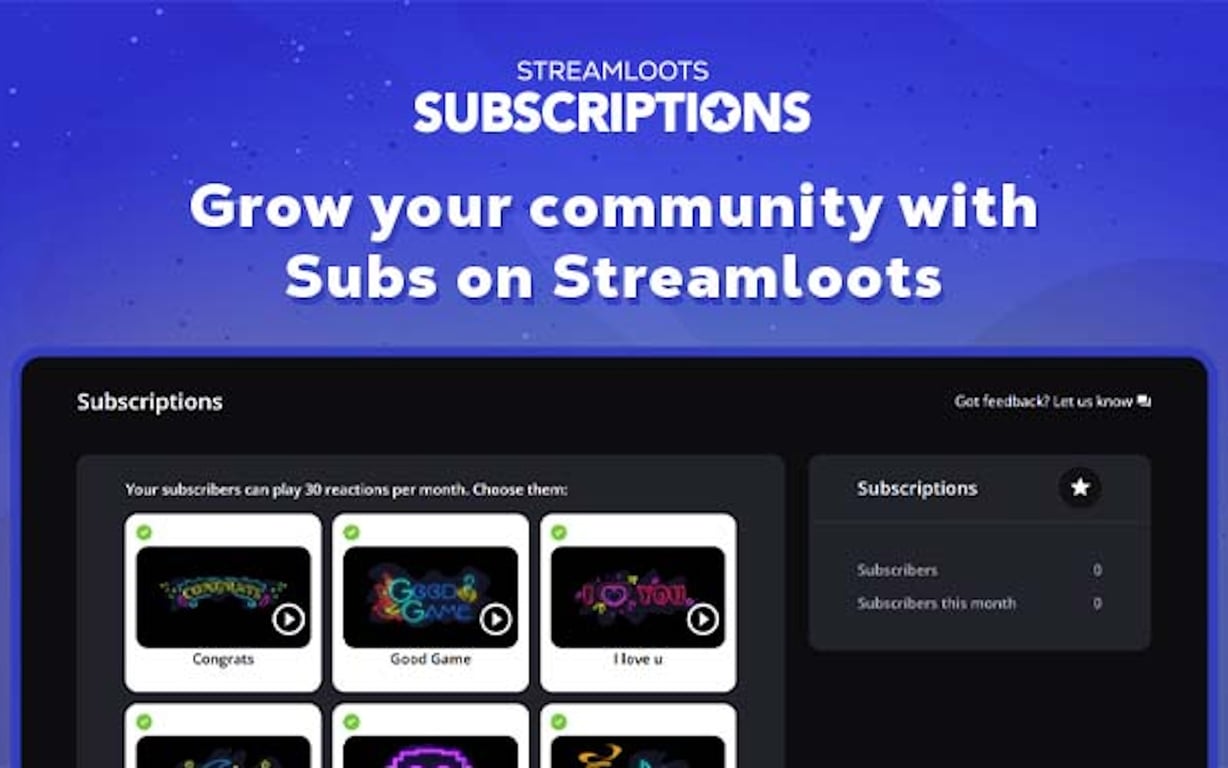 Subscriptions on Streamloots preview