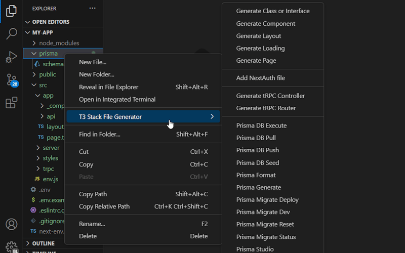 T3 Stack, Next and React File Generator screenshot 1