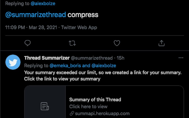 Twitter Thread Summarizer screenshot 2