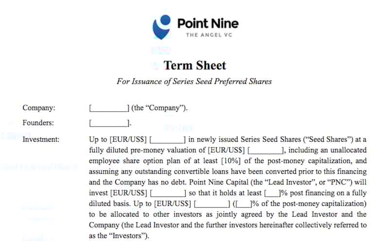 Two-page Term Sheet screenshot 2