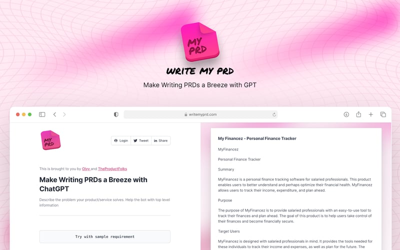 WriteMyPRD screenshot 1