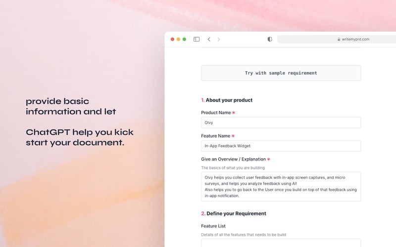 WriteMyPRD screenshot 2