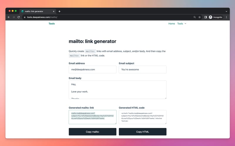 mailto: Link Generator screenshot 1