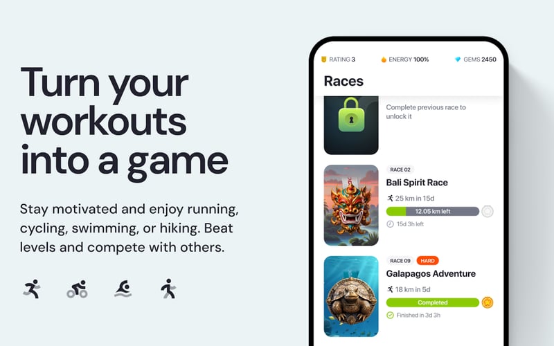 uRace: Gamified run/ride/swim/hike screenshot 1