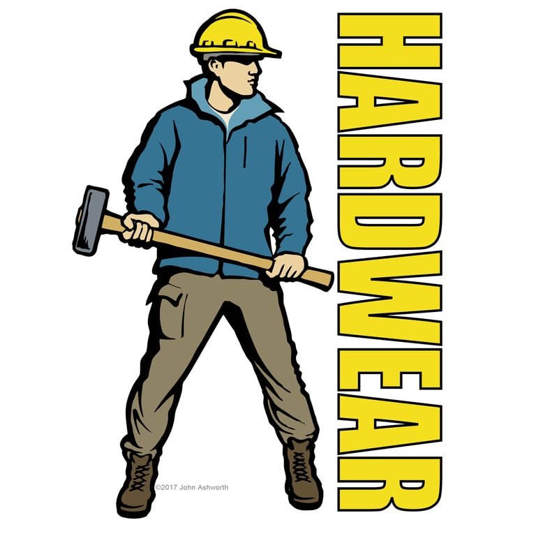 John Ashworth John Ashworth Hardware Logo Male workman realistic figurative character industrial urban construction building engineering architecture environment icon brand