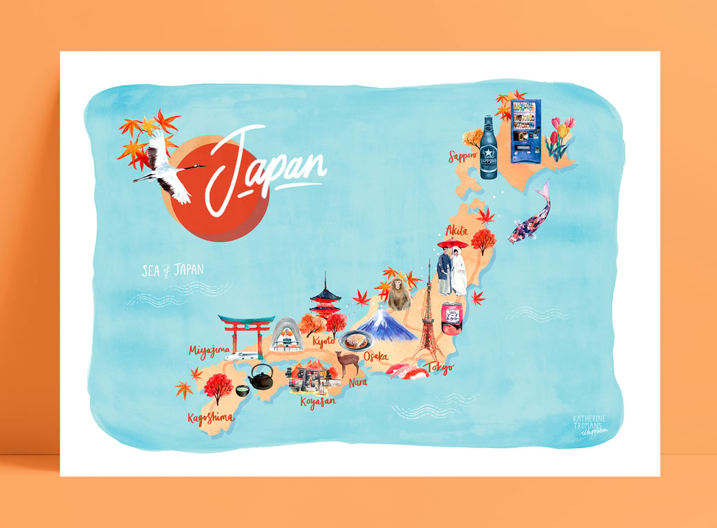 Katherine Tromans Autumnal illustrated map of Japan