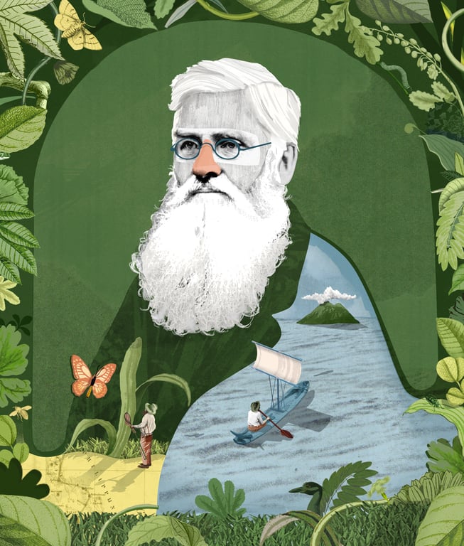 Character Illustrations Curated by Martin Colyer Alfred-Russel-Wallace-Portrait-Sam-Falconer-Illustration