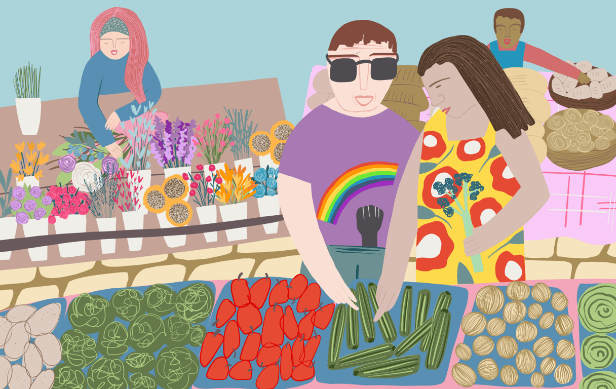 Tasha Goddard Farmers market. Illustrated by Tasha Goddard for DK Books.