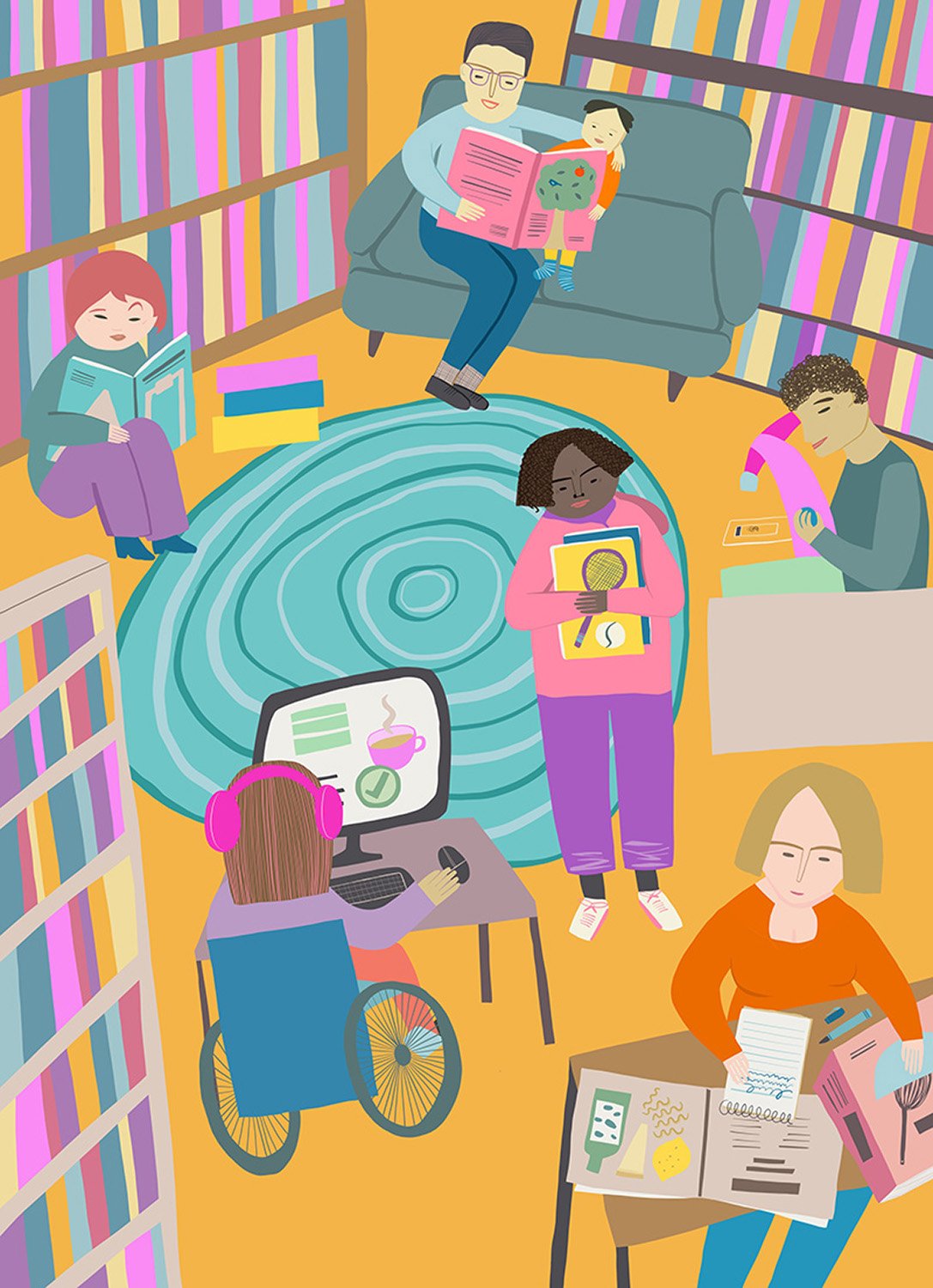 Tasha Goddard Room Illustration: Public Library. Illustrated by Tasha Goddard.