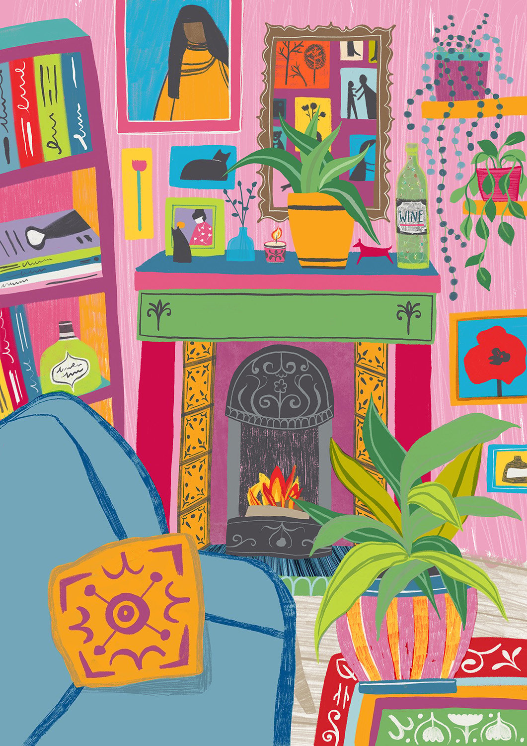 Tasha Goddard Room Illustration: Winter Living Room. Illustrated by Tasha Goddard.