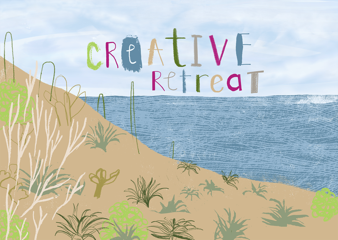 Tasha Goddard Hand-Lettering and Landscape: “Creative Retreat”. Illustrated and hand-lettered by Tasha Goddard.