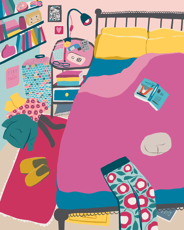 Tasha Goddard Room illustration. Illustrated Bedroom by Tasha Goddard