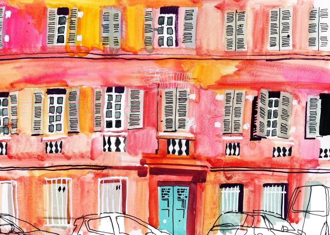 Lis Watkins A street in Toulouse, France – drawn on location.